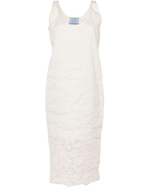 Prada White Lace-detail Midi Dress