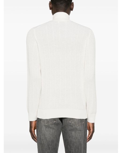 Brunello Cucinelli White Turtle-Neck Sweater for men