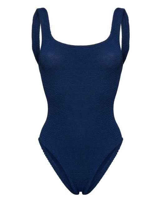 Hunza G Blue Low-back Textured Swimsuit