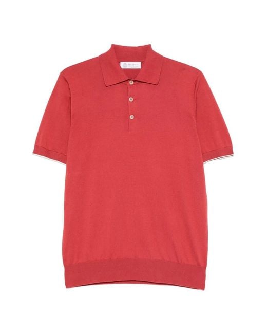 Brunello Cucinelli Red Lightweight Knit Polo for men