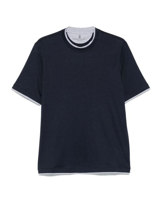 Brunello Cucinelli Blue T-Shirt With Faux-Layering for men