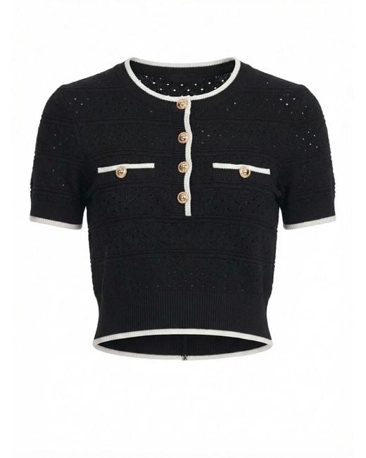 Self-Portrait Black Pointelle Knit Top