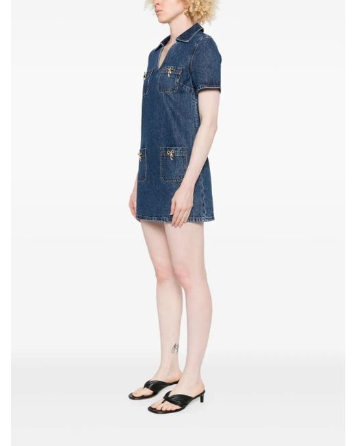 Self-Portrait Denim Crystal Bow Mini Dress in Blue | Lyst