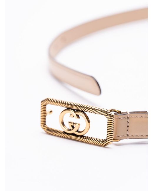 Cintura Sottile Con Fibbia 'Interlocking G' di Gucci in White