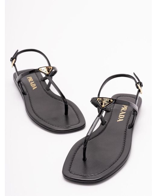 Prada White Patent Leather Flat Sandals