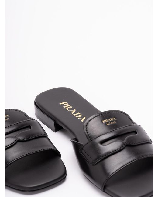 Prada White Leather Slides