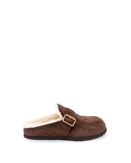 Prada Brown Suede And Shearling Mules