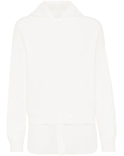Brunello Cucinelli White Faux Layered Sweatshirt With Monili