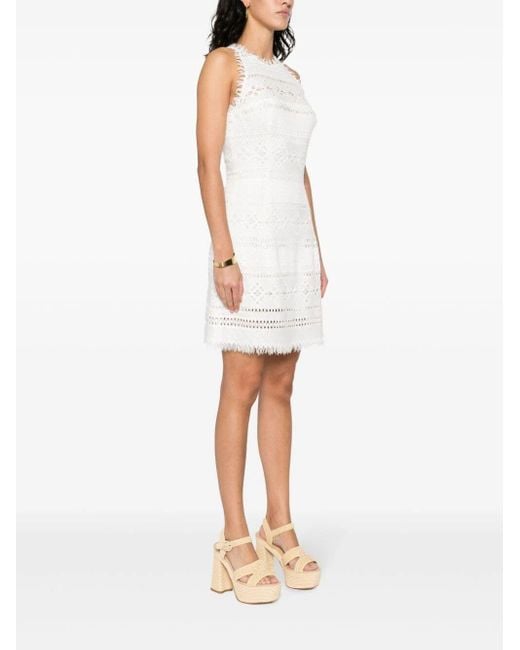 Ermanno Scervino White Fringed Knitted Mini Dress