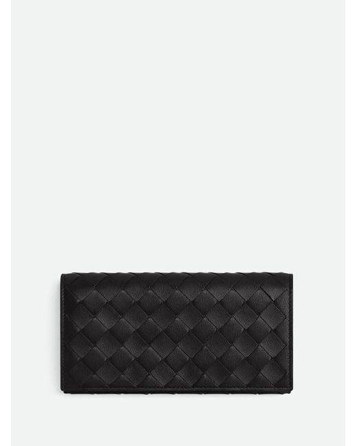 Bottega Veneta Black `Intrecciato Large Flap Wallet`