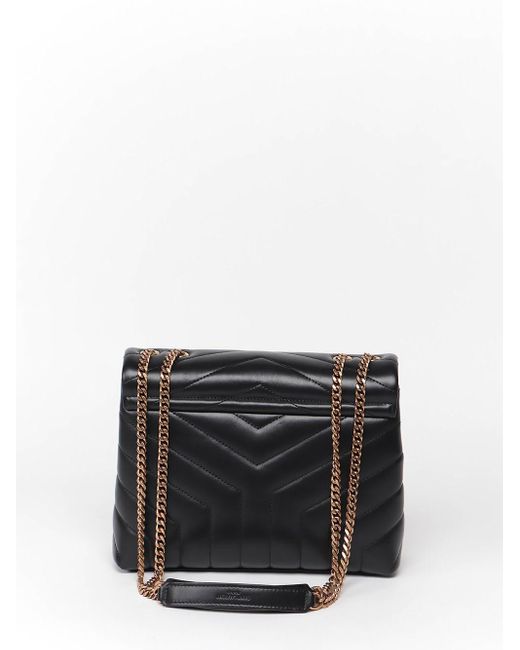 Saint Laurent Black `Loulou` Small Leather Bag With Chain