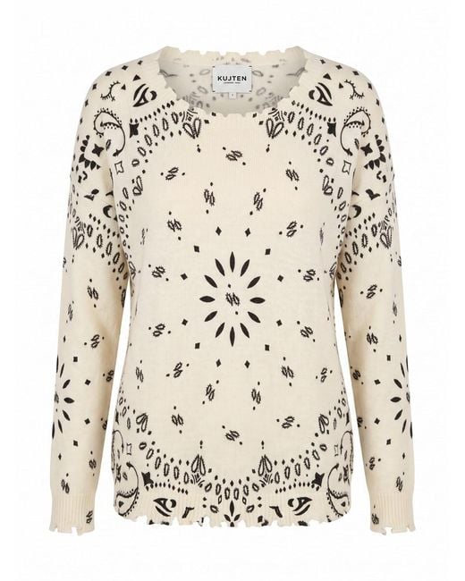Kujten Natural 'Mela Bandana' Round Neck Sweater