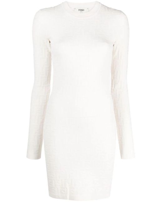 Fendi White Ff Pattern Mini Dress