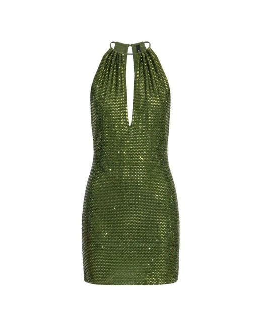 Self-Portrait Green Rhinestone Mini Dress