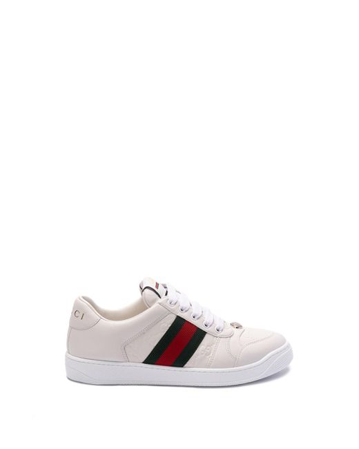 Gucci White `Screener` Sneakers With `Web`