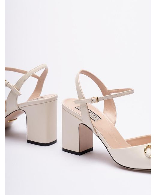 Gucci White `Lady Horsebit` Sandals