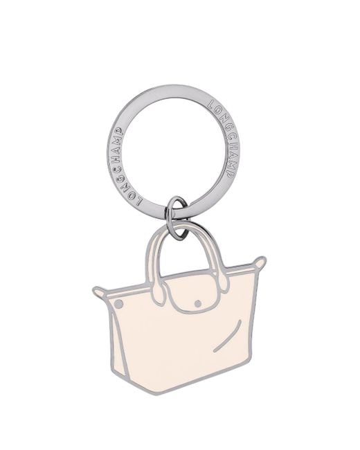 Longchamp White `Le Pliage Xtra` Key Ring