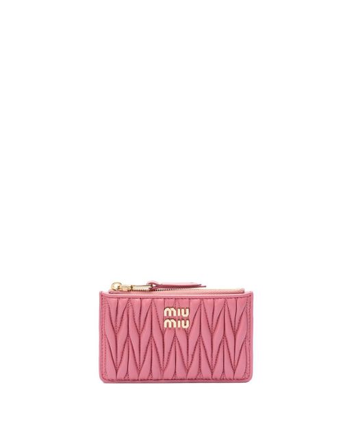 Miu Miu Pink Matelassé Leather Card Holder