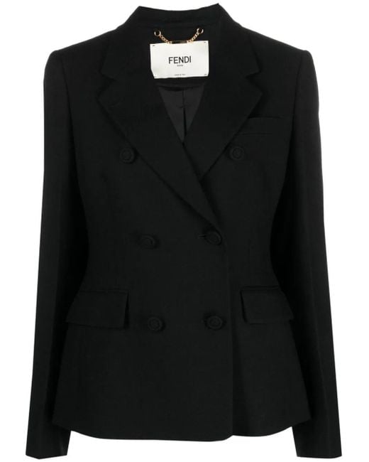 Fendi Black Wool Double-breasted Blazer Jacket
