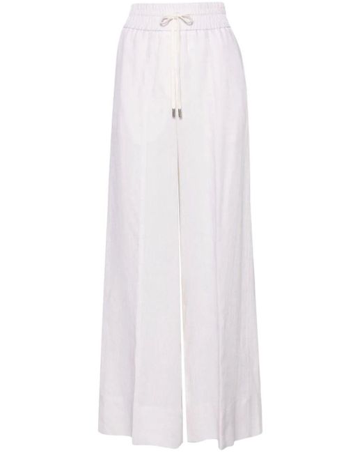 Peserico White High-waist Wide-leg Linen Trousers