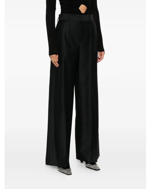 Alberta Ferretti Black Wide-Leg Wool Blend Trousers With High Waist