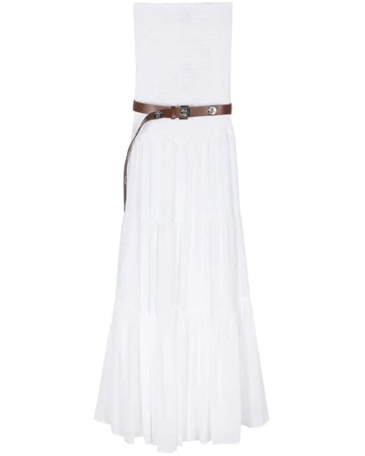 MICHAEL Michael Kors White Smocked Belted Maxi Dress