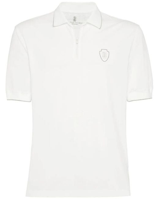 Brunello Cucinelli White Piquet Polo Shirt for men