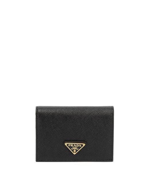 Prada Black Logo-Plaque Small Leather Wallet