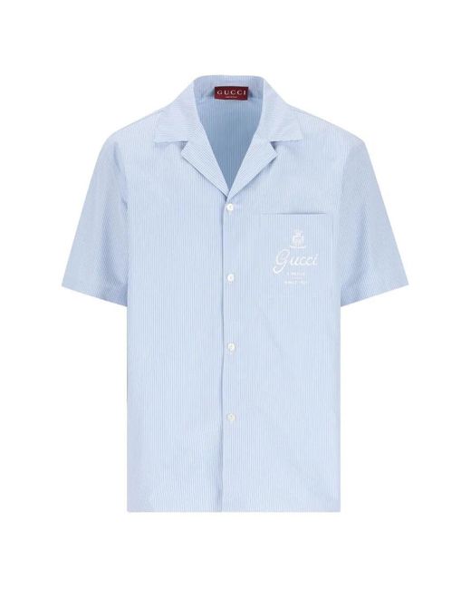 Gucci Blue Thin Strip 'Disco' Bowling Shirt for men