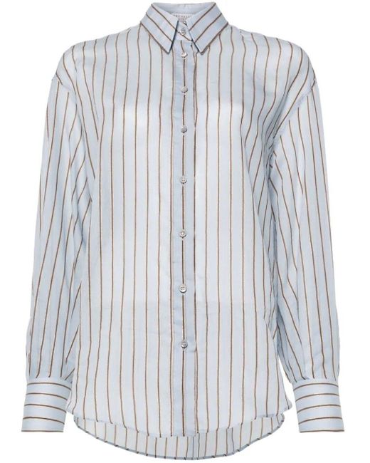 Brunello Cucinelli Blue Lurex-detailed Striped Shirt