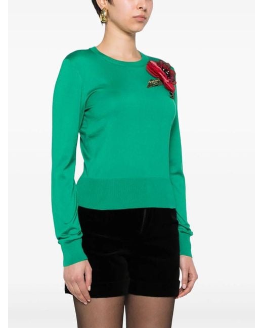 Dolce & Gabbana Green `Flower Power` Crew-Neck Sweater