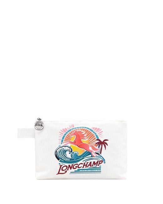 Longchamp White 'Le Pliage Surf' Pouch