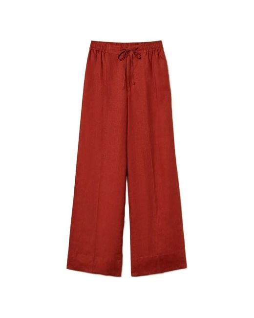 Twinset Red Wide Leg Pants With Drawstring And 'T' Embroidery