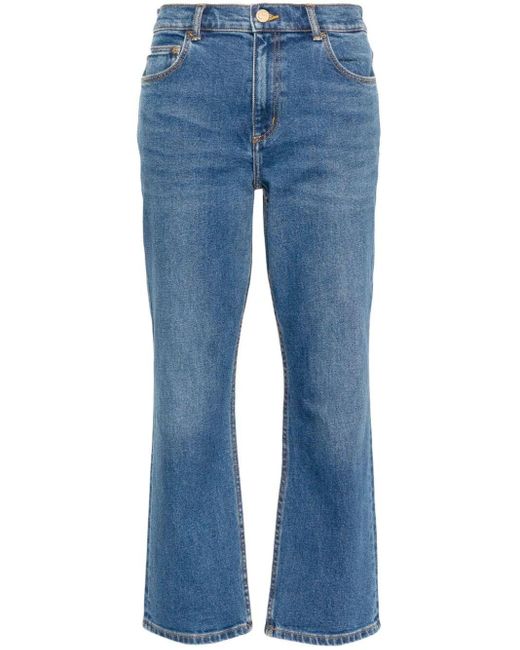 Tory Burch Blue Cropped Flared Denim Jeans