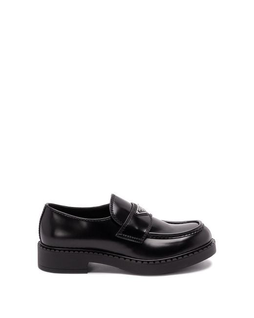 Prada Black Chocolate Brushed Leather Loafers for men