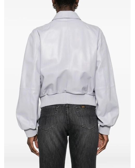 Desa Nineteenseventytwo White Leather Raglan Bomber Jacket