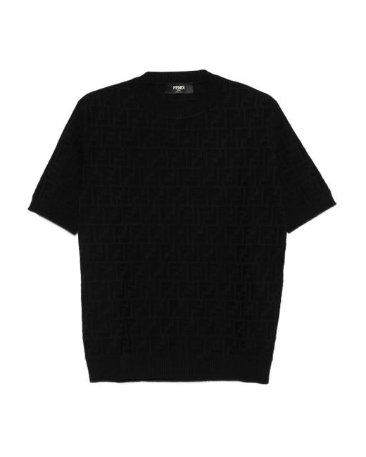 Fendi Black Zucca Allover' Crew-Neck Sweater for men
