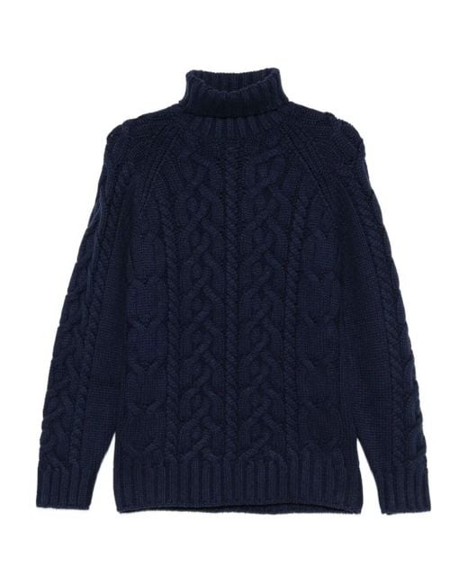 Brunello Cucinelli Blue Cashmere Turtle-Neck Sweater for men