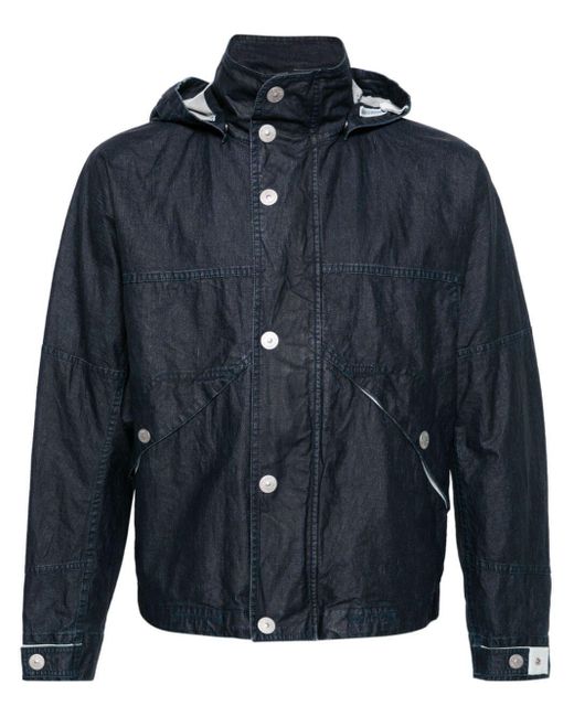 Stone Island Blue Raw Plated Linen Hooded Jacket for men