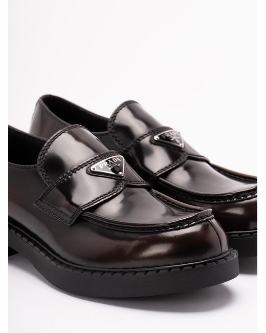 Prada Black 'Chocolate' Brushed Leather Loafers for men