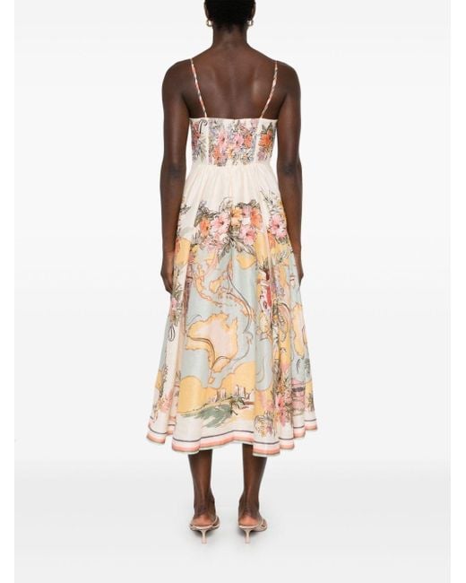 Zimmermann Tallow Linen Midi Dress in White | Lyst