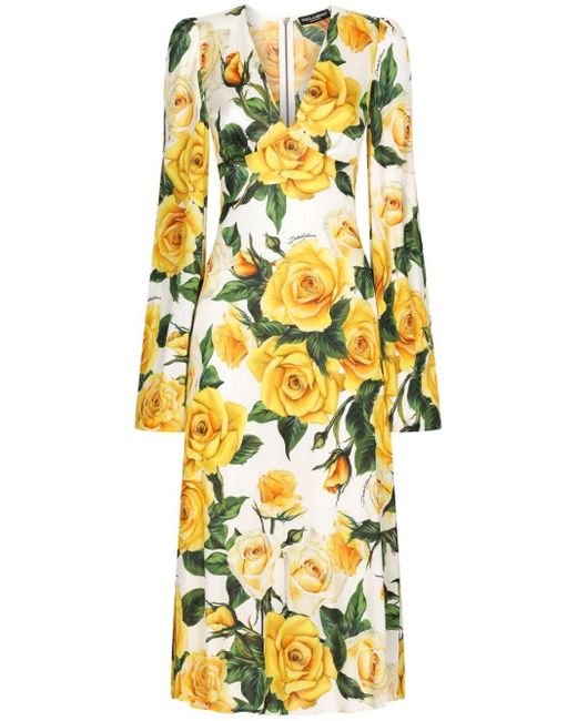 Dolce & Gabbana Metallic Flower Print Midi Dress