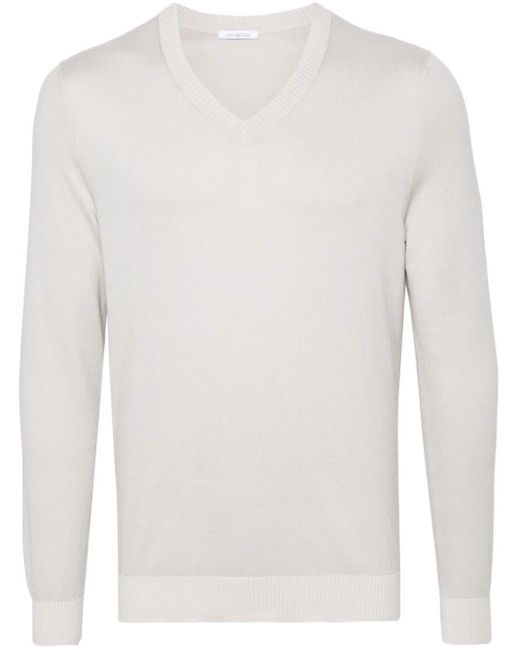 Malo White V-Neck Sweater for men