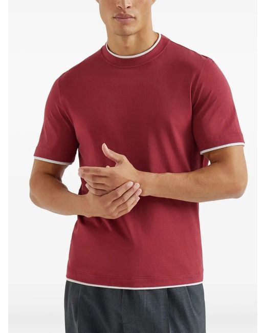 Brunello Cucinelli Red Cotton T-Shirt for men