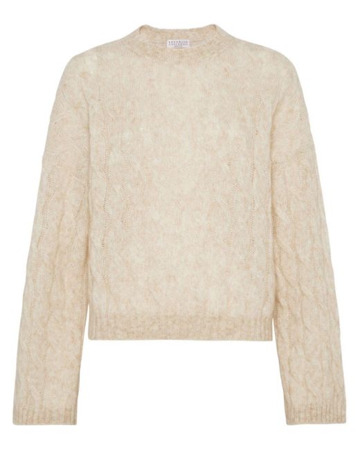 Brunello Cucinelli Natural Crew-Neck Cable-Knit Jumper