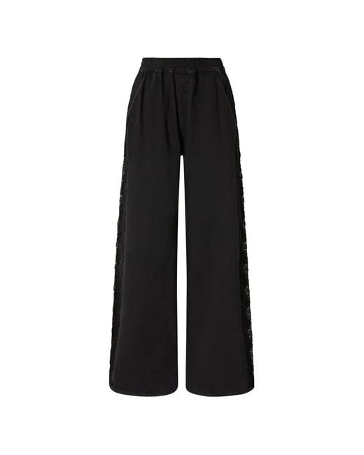 Pinko Black Palco Lace-Detail Wide-Leg Tailored Pants