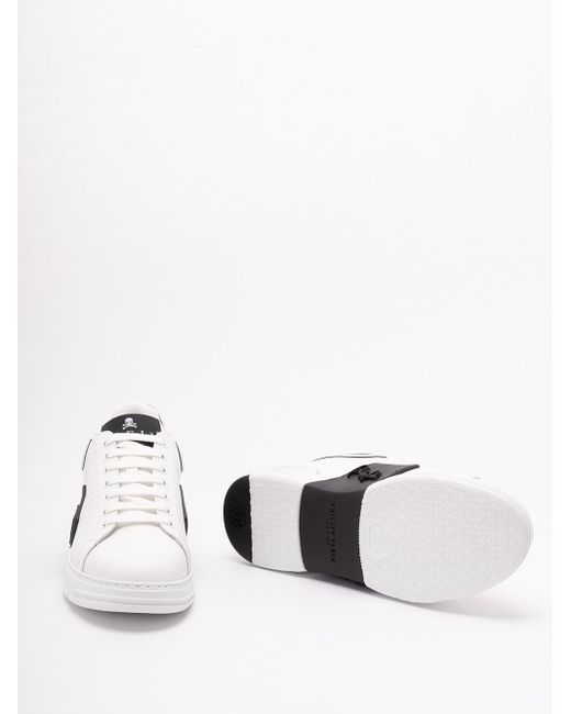 Philipp Plein White Low-Top 'Hexagon' Nappa Leather Sneakers for men