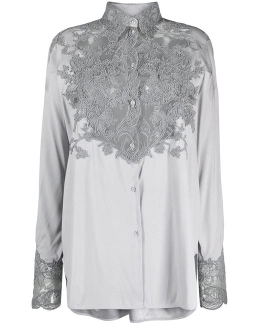 Ermanno Scervino Gray Lace-panelling Satin Shirt