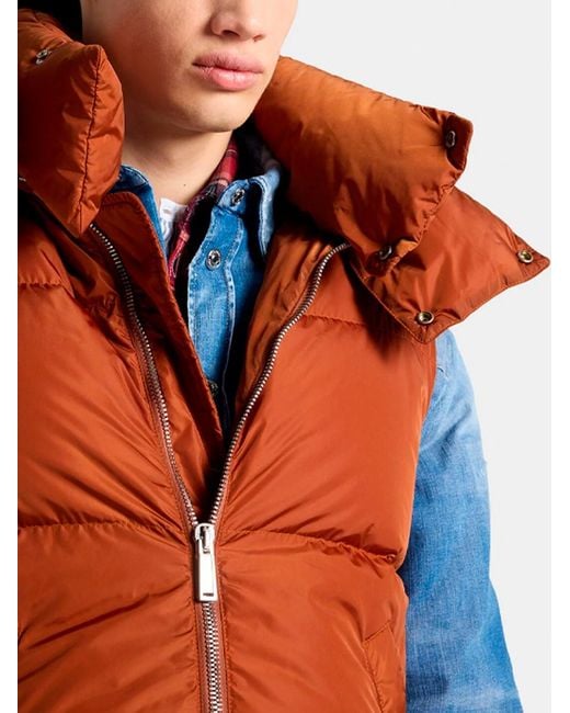 DSquared² Orange Hooded Down Vest for men