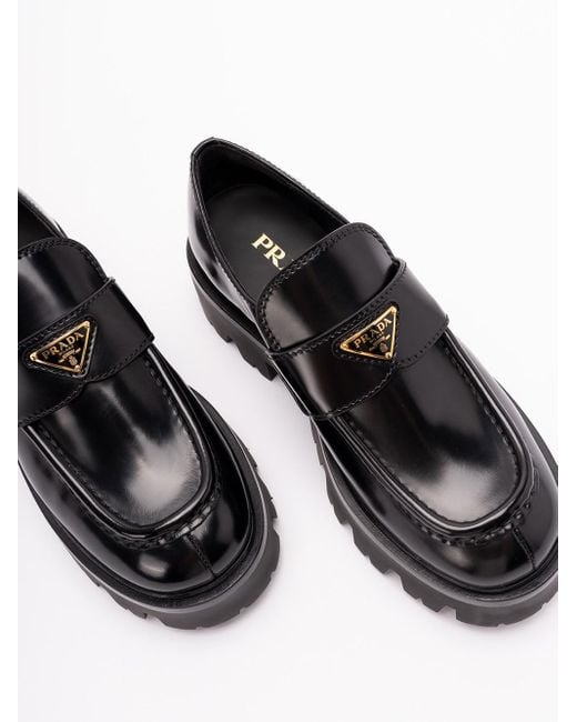 Prada Black Brushed Leather Loafers